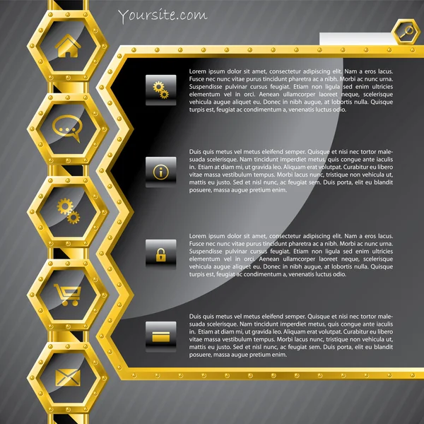 Golden hexagon website template — Stock Vector