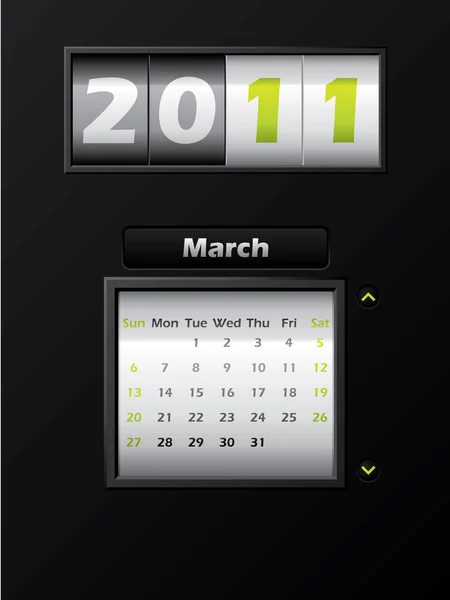 2011 mars mois compteur calendrier — Image vectorielle