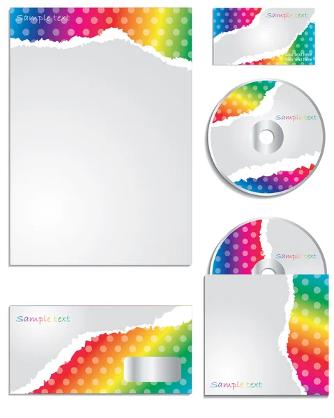 Arcobaleno colorato strappato carta business set — Vettoriale Stock