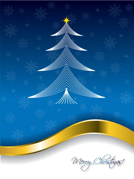 Blauer Weihnachtsgruß mit Linienbaum-Design — Stockvektor