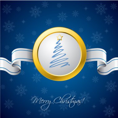 Christmas ribbon card in blue clipart