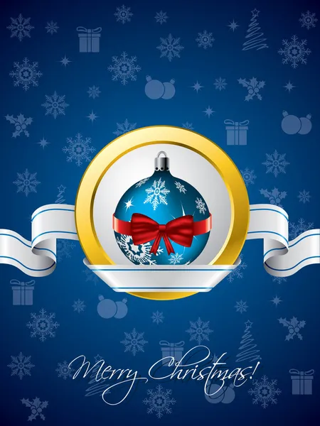 Saluto natalizio blu con design a nastro — Vettoriale Stock