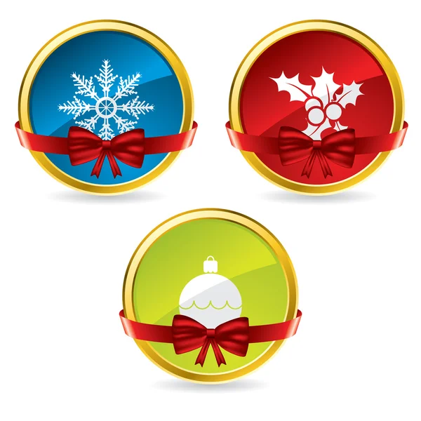 Christmas buttons with bow and ribbon — Stock Vector