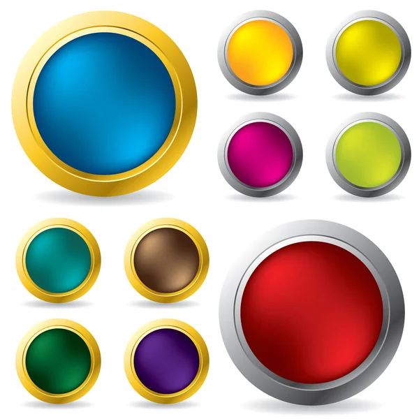 Glossy gold and silver framed buttons — Stock Vector