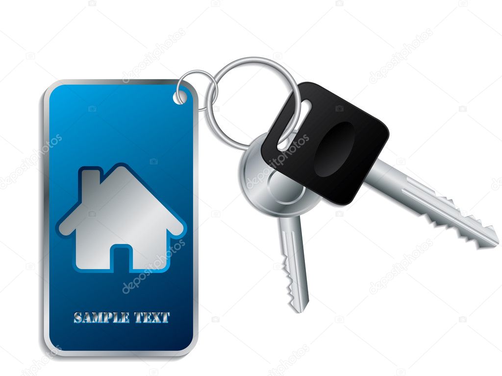Keys with house icon blue keyholder
