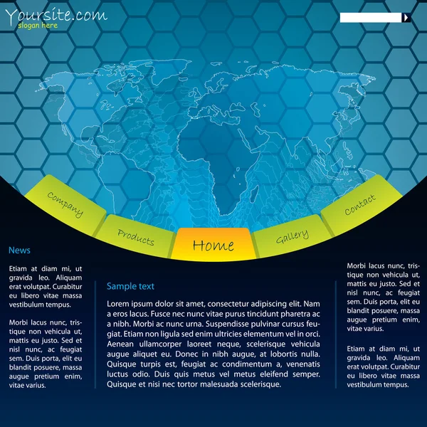 マップ背景に六角形のウェブサイトのデザイン — ストックベクタ
