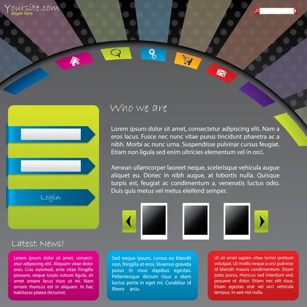 Colorful Website Template Design Login Screen — Stock Vector