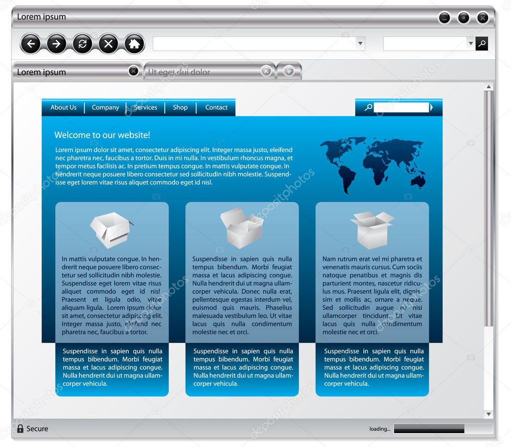Metallic web browser design with website