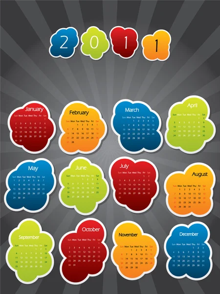 2011 Calendario Colori Scoppiare Bolle — Vettoriale Stock
