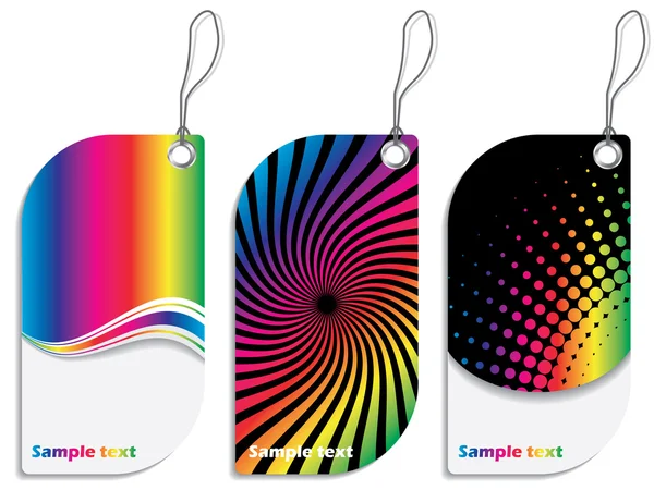 Rainbow Kolorowe Etykiety Zestaw Trzech — Wektor stockowy