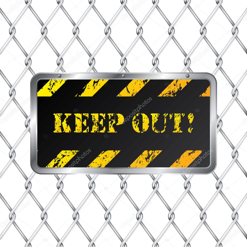 Warning plate with wired fence background