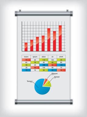 Roll up display with charts and diagrams clipart