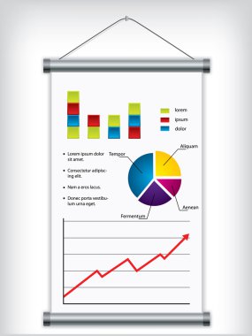 Roll up display design with financial elements clipart