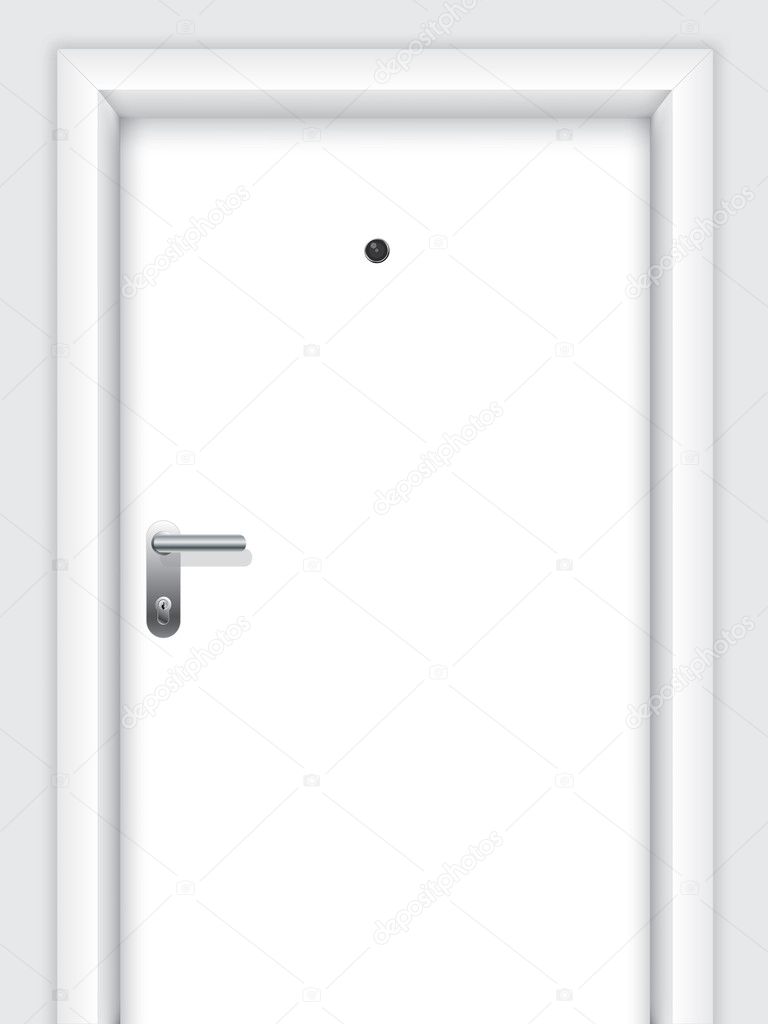 Door with handle, lock and viewer