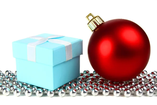 Christmas ball and small box for a gift — Stock Photo, Image