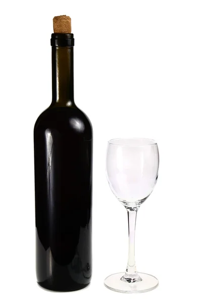 Flasche mit Rotwein und Glas — Stockfoto