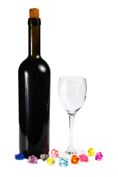 Bottle with red wine and glass — Stock Photo, Image