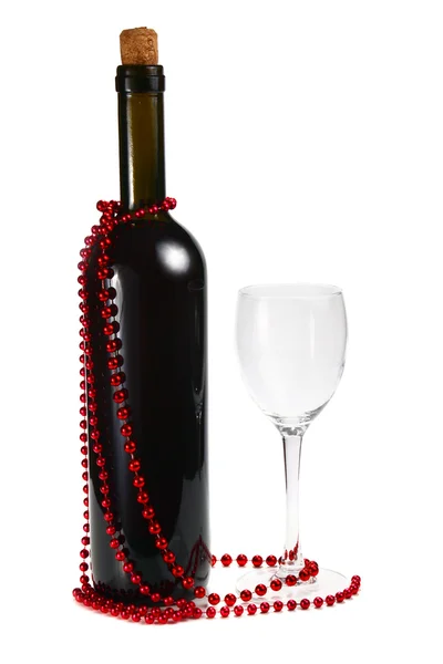 Bottiglia con vino rosso e bicchiere — Foto Stock