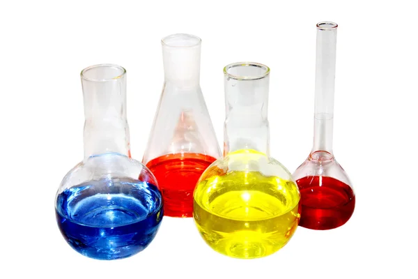 Laboratory beakers with the coloured liquid — Stock Photo, Image