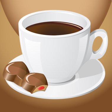 Cup of coffee with chocolate candies clipart