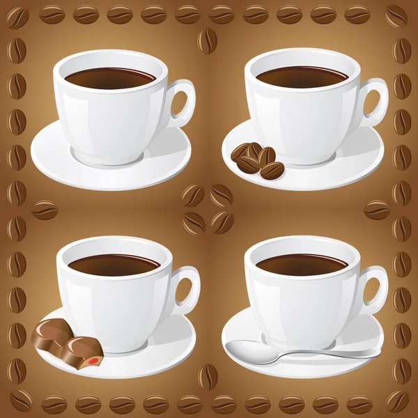 Set of icons of cups with coffee — Stock Vector