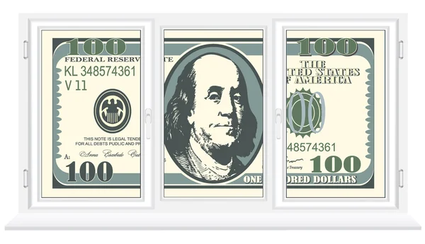 Notez Cent Dollars Dans Une Illustration Vectorielle Fenêtre Plastique — Image vectorielle
