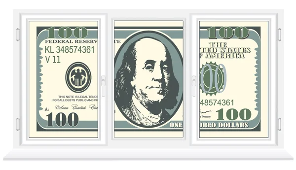 Note Cent Dollars Dans Une Illustration Fenêtre Plastique — Photo