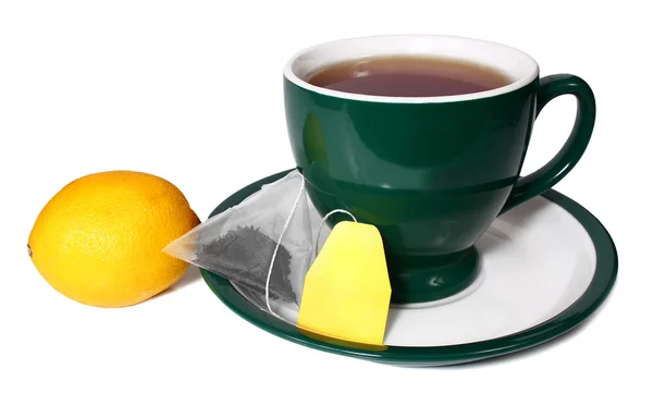 Fincan Çay Beyaz Arka Plan Üzerinde Izole Limon — Stok fotoğraf