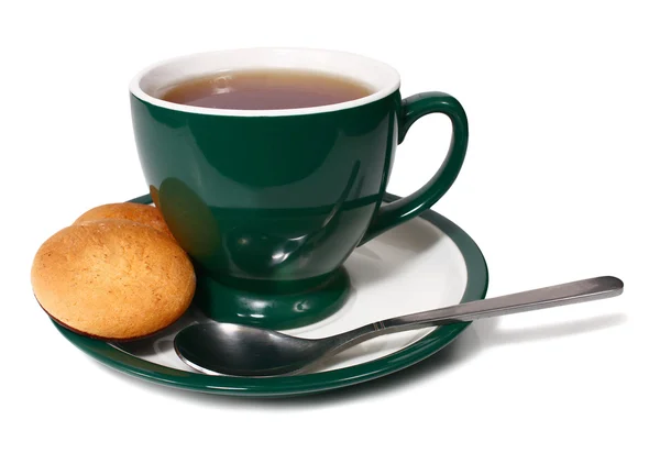 Xícara Chá Biscoito Isolado Fundo Branco — Fotografia de Stock