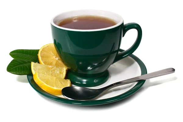 Tasse Tee Und Zitrone Isoliert Auf Weißem Hintergrund — Stockfoto