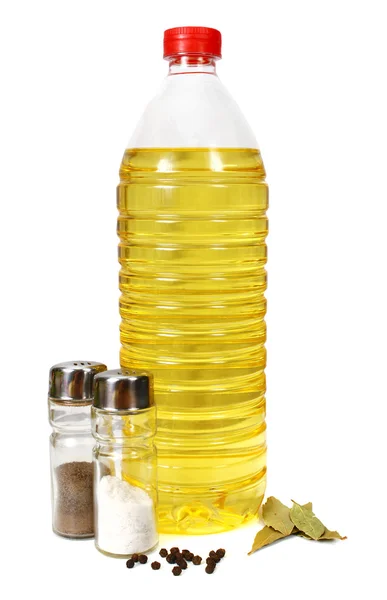 Aceite Girasol Condimentos Para Preparación Harinas Aisladas Sobre Fondo Blanco —  Fotos de Stock
