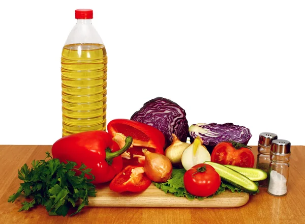 Solrosolja Och Grönsaker För Beredning Sallad — Stockfoto