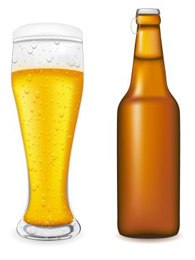 Beer in glass and bottle vector illustration clipart