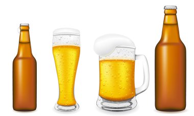 Beer in glass and bottle vector illustration clipart