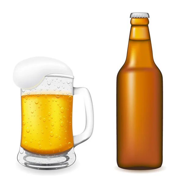 Bier Glas Und Flaschenvektordarstellung Isoliert Auf Weißem Hintergrund — Stockvektor