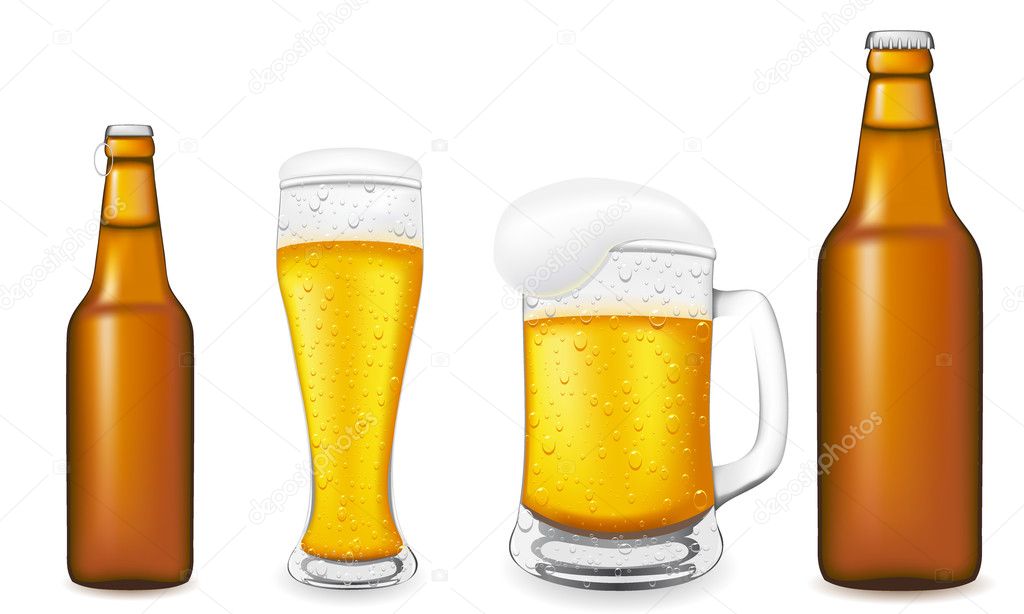 Beer in glass and bottle vector illustration