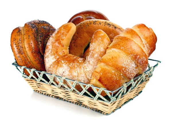 Chléb Košíku Izolovaných Bílém Pozadí — Stock fotografie