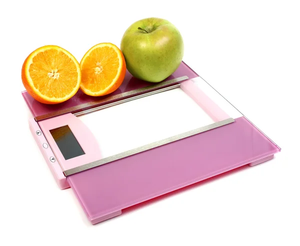 Balanças de chão maçã e laranja — Fotografia de Stock