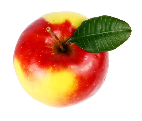 Apfel mit grünem Blatt — Stockfoto