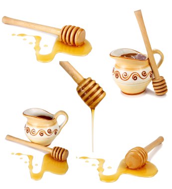 Honey flowing down from a wooden stick clipart