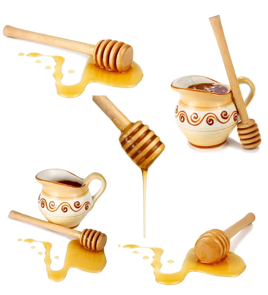 Honung som rinner ner från en träpinne — Stockfoto