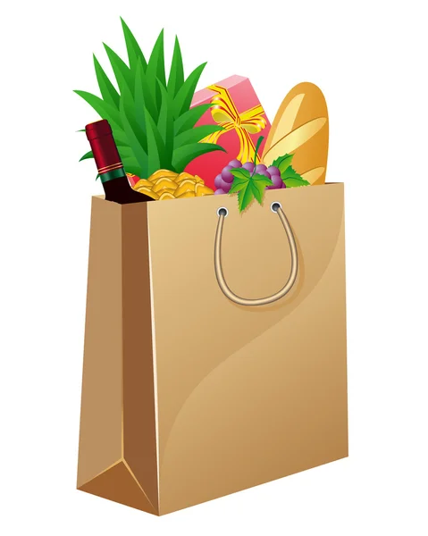 Gıdalar ile alışveriş çantası — Stok Vektör