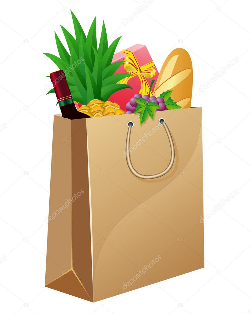 Shopping bag with foods