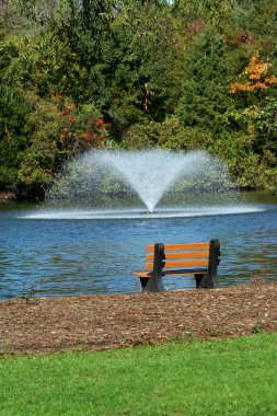 bir çeşme bakan park bankında