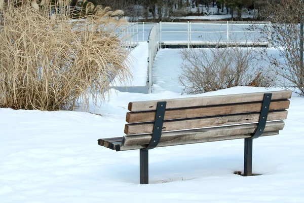 Lonely Park Bench Winter — Stock Photo, Image