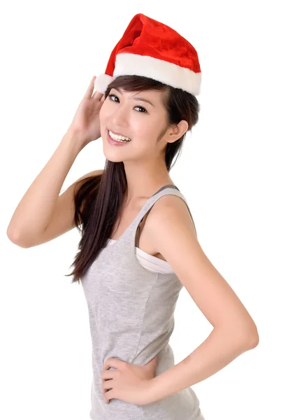 Santa claus kalap ázsiai szépség — Stock Fotó