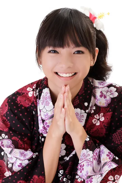 Happy Asian girl praying — Stock Photo, Image