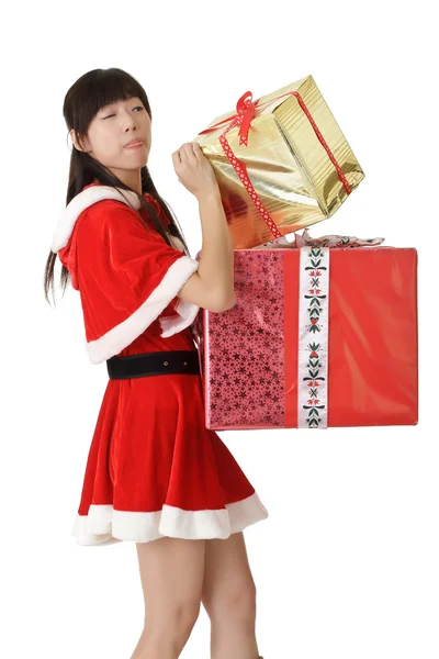 Cute Asian girl in santa clothes — Stock Photo, Image