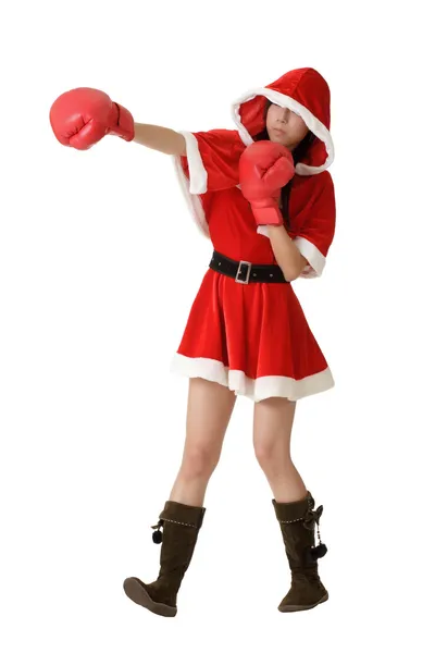 Christmas lady fighting — Stock Photo, Image