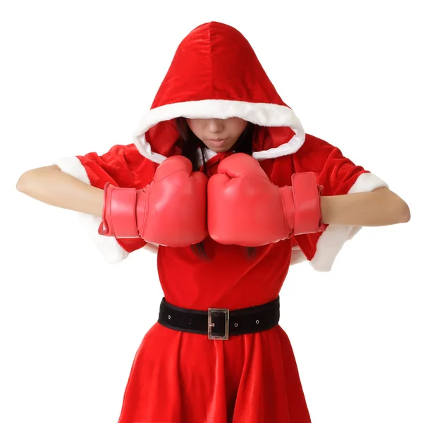 Christmas girl with boxing gloves — Stock Photo, Image